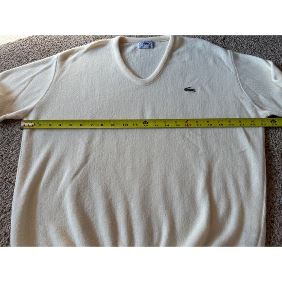 Vintage Izod Lacoste Mens Sweater V Neck Knit Preppy Academia Classic Cream - Picture 5 of 5